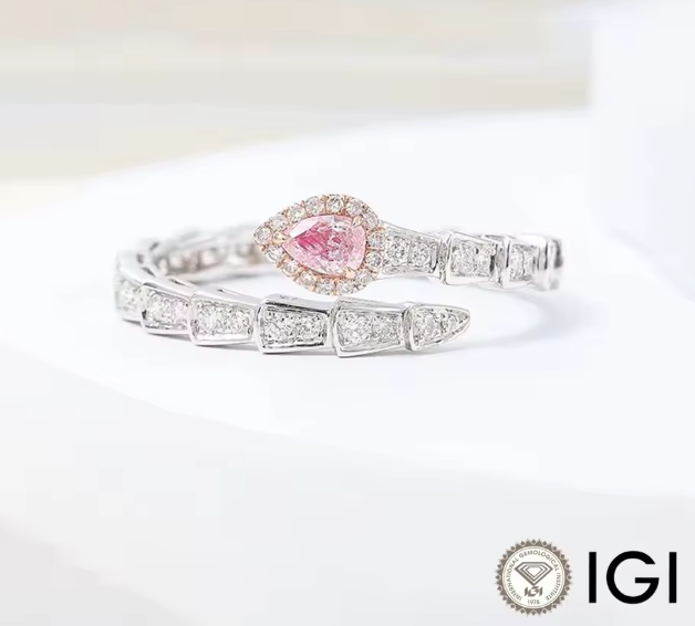 snake-shaped pink pear-cut lab-grown diamond ring • 0.3–1.5ct • 14k yellow gold