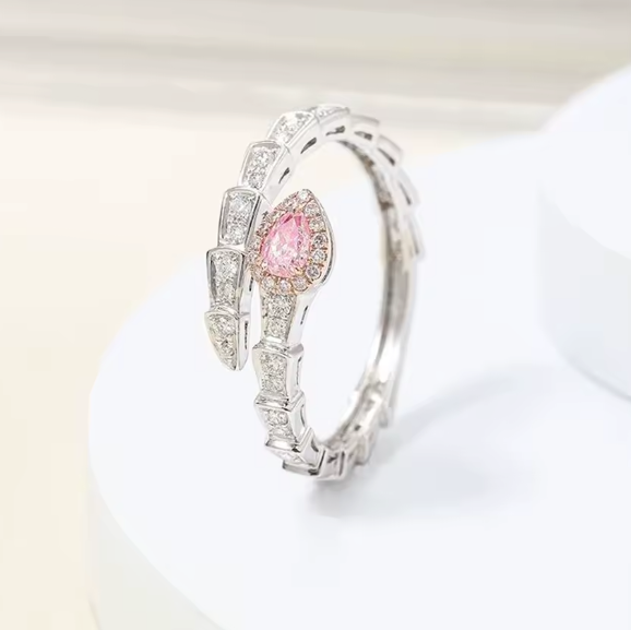 snake-shaped pink pear-cut lab-grown diamond ring • 0.3–1.5ct • 14k yellow gold