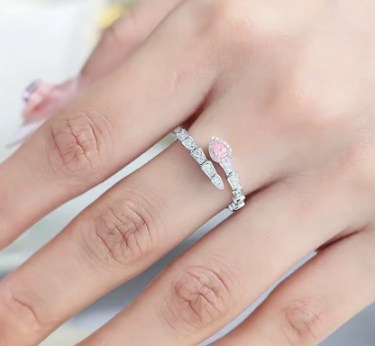 Snake-Shaped Pink Pear-Cut Lab-Grown Diamond Ring • 0.3–1.5ct • 14K Yellow Gold