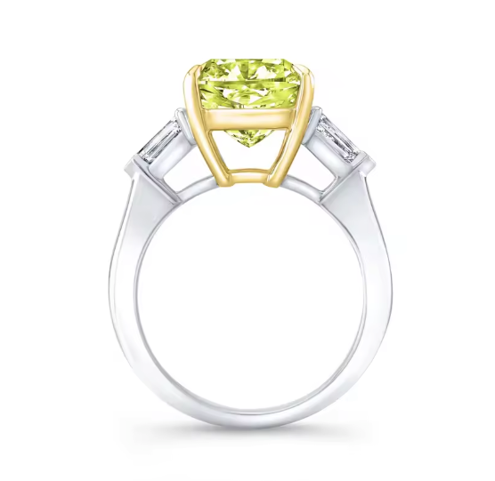 three-stone fancy intense/vivid yellow cushion-cut lab-grown diamond ring • 1–2ct center • igi certified