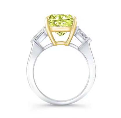 Three-Stone Fancy Intense/Vivid Yellow Cushion-Cut Lab-Grown Diamond Ring • 1–2ct Center • IGI Certified