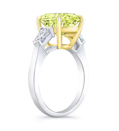 Three-Stone Fancy Intense/Vivid Yellow Cushion-Cut Lab-Grown Diamond Ring • 1–2ct Center • IGI Certified