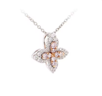 Butterfly Halo Lab-Grown Diamond Necklace • Fancy Pink & White Diamonds • IGI Certified • 18K White & Rose Gold