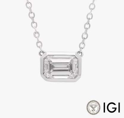 Emerald-Cut Lab-Grown Diamond Bezel Pendant • 1–3ct • 14K White Gold