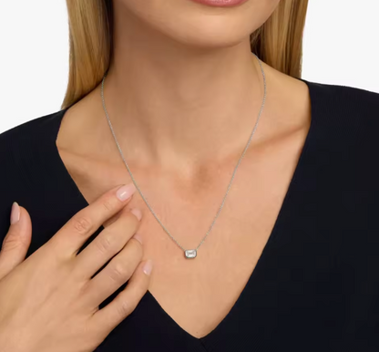 Emerald-Cut Lab-Grown Diamond Bezel Pendant • 1–3ct • 14K White Gold