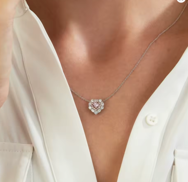 fancy pink heart lab-grown diamond halo necklace • 1.26ct total • igi certified • 14k rose & white gold