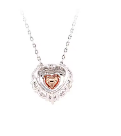 Fancy Pink Heart Lab-Grown Diamond Halo Necklace • 1.26ct Total • IGI Certified • 14K Rose & White Gold