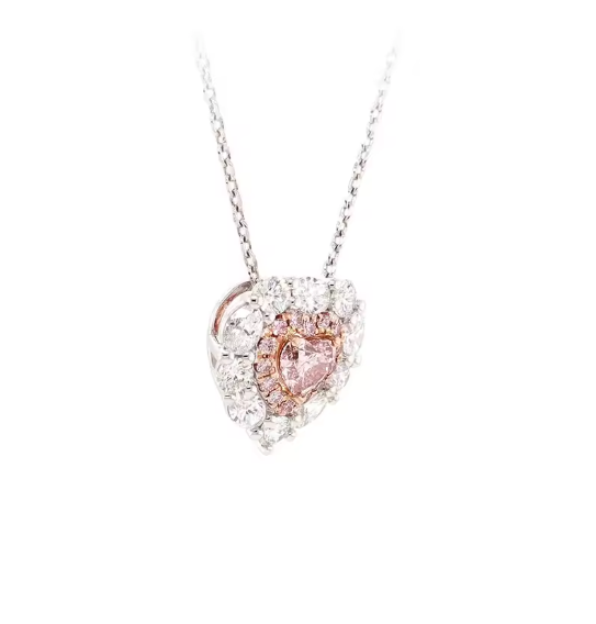 fancy pink heart lab-grown diamond halo necklace • 1.26ct total • igi certified • 14k rose & white gold