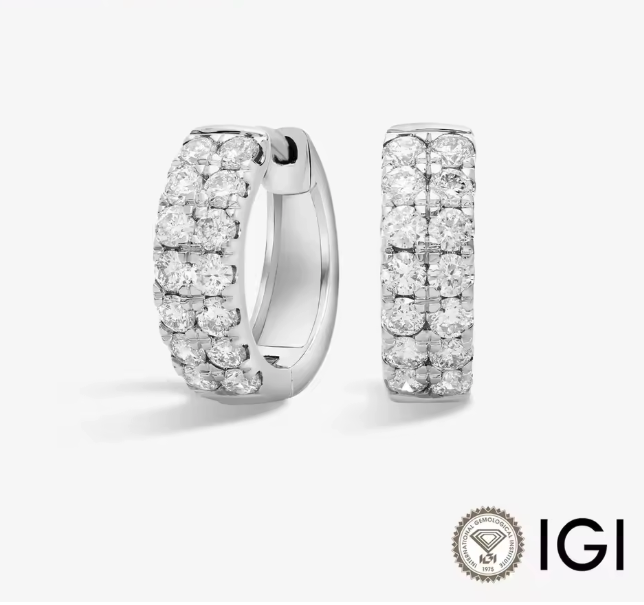 double row lab-grown diamond huggie hoop earrings • 0.72ct total d color vs1 • 14k white gold