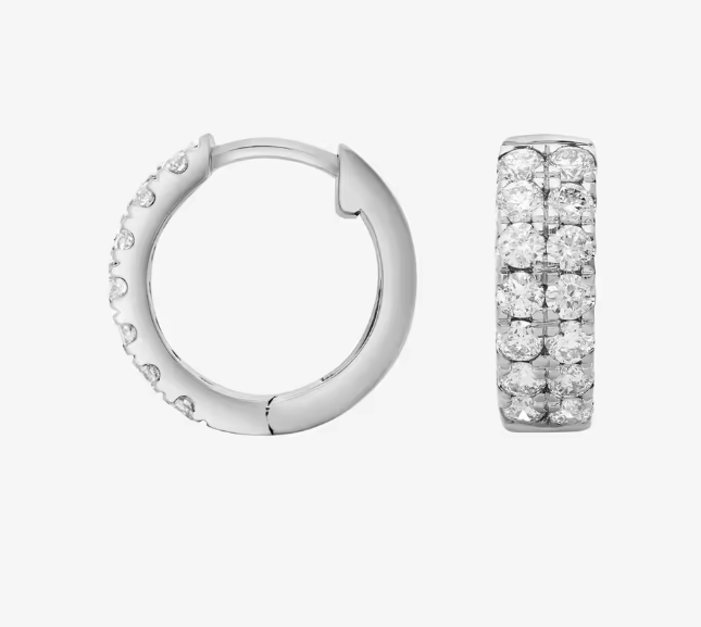 double row lab-grown diamond huggie hoop earrings • 0.72ct total d color vs1 • 14k white gold