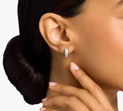 Double Row Lab-Grown Diamond Huggie Hoop Earrings • 0.72ct Total D Color VS1 • 14K White Gold