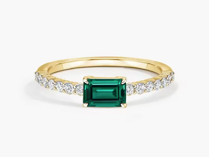 Beatrice Emerald-Cut Lab-Grown Emerald & Diamond Pavé Ring • 5×7mm • 14k Yellow Gold