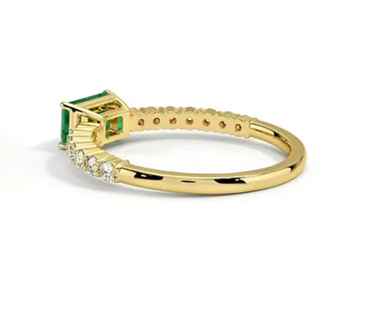 Beatrice Emerald-Cut Lab-Grown Emerald & Diamond Pavé Ring • 5×7mm • 14k Yellow Gold