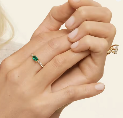 Beatrice Emerald-Cut Lab-Grown Emerald & Diamond Pavé Ring • 5×7mm • 14k Yellow Gold