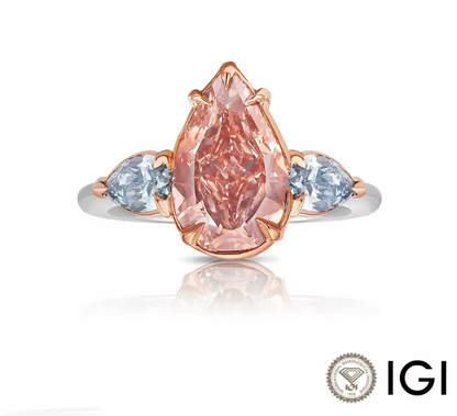 Pink Pear Lab-Grown Diamond Three-Stone Ring in 14K White Gold – 2.0 CT Total, IGI Certified