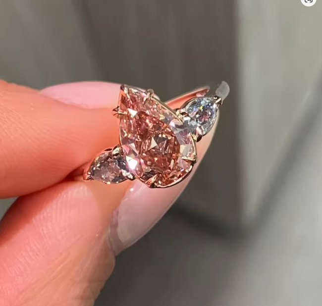 pink pear lab-grown diamond three-stone ring in 14k white gold – 2.0 ct total, igi certified