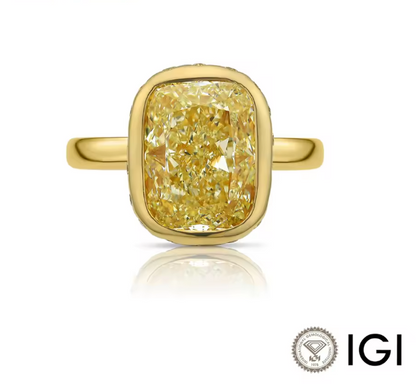 Bezel-Set Cushion Cut Yellow Lab-Grown Diamond Ring in 14K Yellow Gold – 1 or 2 Carats Statement Ring