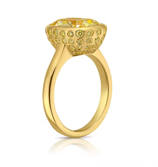 bezel-set cushion cut yellow lab-grown diamond ring in 14k yellow gold – 1 or 2 carats statement ring