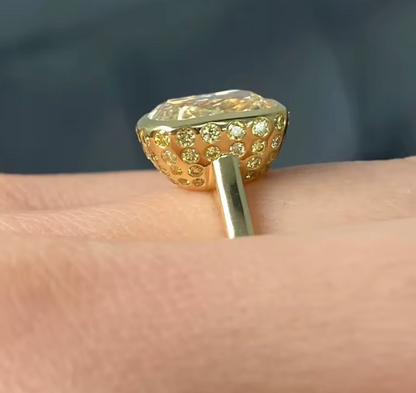 Bezel-Set Cushion Cut Yellow Lab-Grown Diamond Ring in 14K Yellow Gold – 1 or 2 Carats Statement Ring