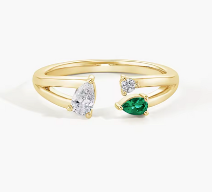 Drop-Shaped Three-Stone Lab-Grown Diamond Ring in 14K Yellow Gold – 0.5 CT Total