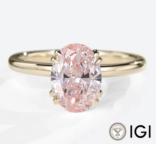 pink oval cut lab-grown diamond solitaire ring in 14k yellow gold – 1.5 ct, d/vs1