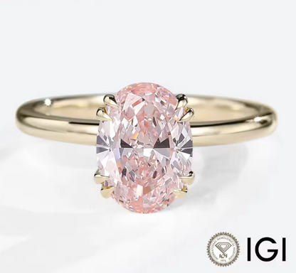 Pink Oval Cut Lab-Grown Diamond Solitaire Ring in 14K Yellow Gold – 1.5 CT, D/VS1