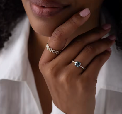 Asscher Cut Blue Lab-Grown Diamond Ring in 9K Yellow Gold – 2.0 CT with Baguette Side Diamonds