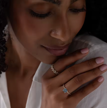 Asscher Cut Blue Lab-Grown Diamond Ring in 9K Yellow Gold – 2.0 CT with Baguette Side Diamonds