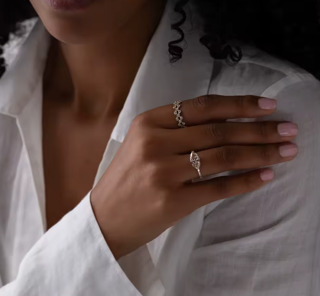 east-west marquise cut pink lab-grown diamond 1.5ct ring in 9k yellow gold with baguette side diamonds