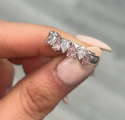 Half Eternity Pink & White Pear Cut Lab-Grown Diamond Ring in 14K White & Rose Gold – IGI Certified 1.88ct Total