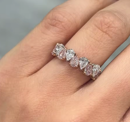 Half Eternity Pink & White Pear Cut Lab-Grown Diamond Ring in 14K White & Rose Gold – IGI Certified 1.88ct Total