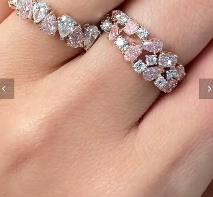 Half Eternity Pink & White Pear Cut Lab-Grown Diamond Ring in 14K White & Rose Gold – IGI Certified 1.88ct Total