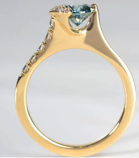luxury blue round cut lab-grown diamond ring in 14k yellow gold – 1.0 ct, igi certified