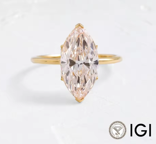v-prong pink marquise cut lab-grown diamond ring in yellow gold – 3.0 ct (14k)