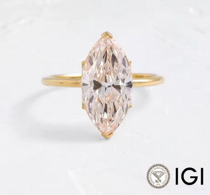 V-Prong Pink Marquise Cut Lab-Grown Diamond Ring in Yellow Gold – 3.0 CT (14K)