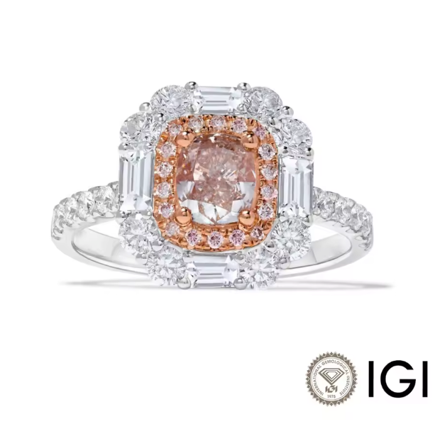 cushion cut pink lab-grown diamond engagement ring in 14k white gold – 1.0 ct double halo design