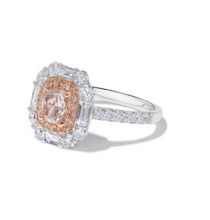 Cushion Cut Pink Lab-Grown Diamond Engagement Ring in 14K White Gold – 1.0 CT Double Halo Design