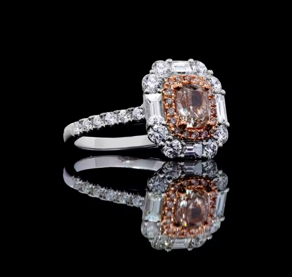 cushion cut pink lab-grown diamond engagement ring in 14k white gold – 1.0 ct double halo design
