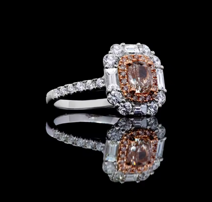 Cushion Cut Pink Lab-Grown Diamond Engagement Ring in 14K White Gold – 1.0 CT Double Halo Design
