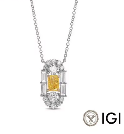 Fancy Yellow Radiant Cut Lab-Grown Diamond Halo Necklace in 14K White Gold – 0.5 CT Center Stone