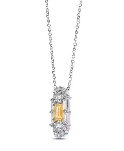 Fancy Yellow Radiant Cut Lab-Grown Diamond Halo Necklace in 14K White Gold – 0.5 CT Center Stone