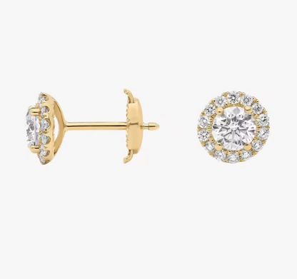 Round Lab-Grown Diamond Halo Stud Earrings in 9K Yellow Gold – 1.0–2.0 CT Total