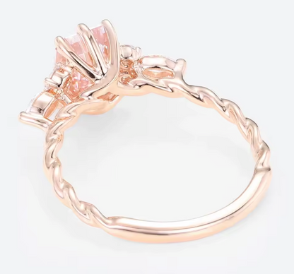 Pink Emerald Cut Lab-Grown Diamond Ring in 14K Rose Gold – 1.5 CT Center with Marquise & Round Accents