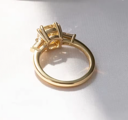 Three-Stone Yellow Cushion Cut Lab-Grown Diamond Ring in 14K Yellow Gold – 2.0 CT Center Stone
