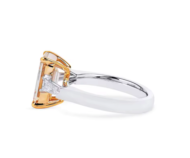 emerald cut fancy light yellow lab-grown diamond three-stone ring in 14k white gold – 1–2 carats
