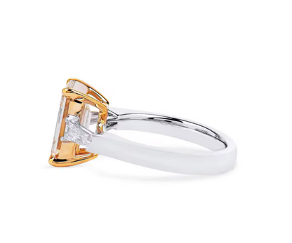Emerald Cut Fancy Light Yellow Lab-Grown Diamond Three-Stone Ring in 14K White Gold – 1–2 Carats