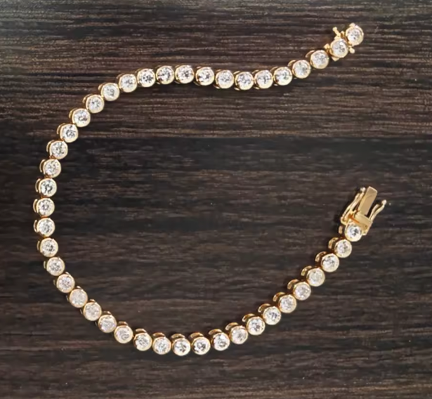 bezel-set lab-grown diamond tennis bracelet in 14k yellow gold – 3.8 ct total, 17cm