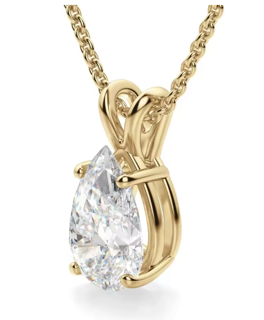 pear cut lab-grown diamond pendant in 14k yellow gold – 2.0 ct, e vs1, classic basket setting