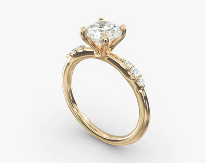 1.0–3.0ct Round Lab-Grown Diamond Engagement Ring in 14K Yellow Gold with Diamond Band– IGI Certified Brilliant Cut