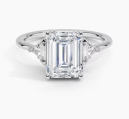 1–2ct Emerald-Cut Lab-Grown Diamond Five-Stone Engagement Ring in 14K White Gold – IGI Certified VS1
